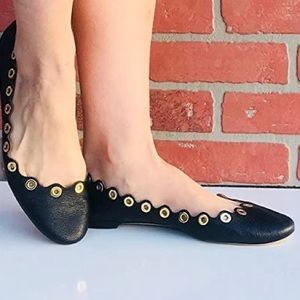 Chloe black leather grommet flats